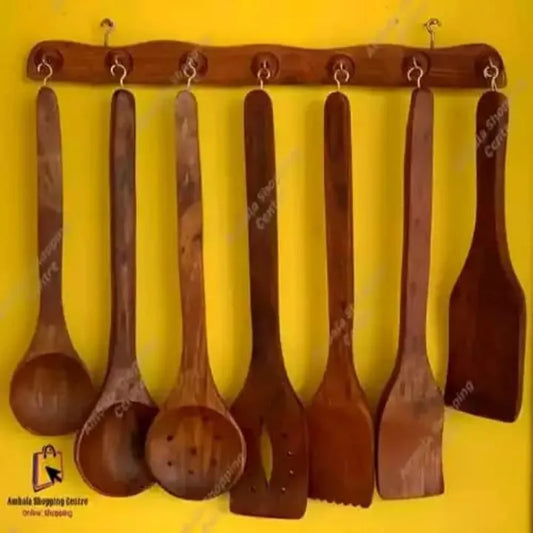 Wooden Spoon Set - 7 Spoon - 1 Wall Hanging Stand