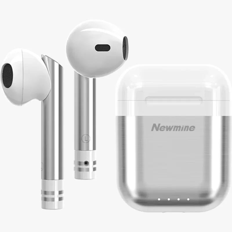 Newmine Wireless Bluetooth Airpods Stereo Earbuds for All Cell Phones Transparent TPU Protective Case